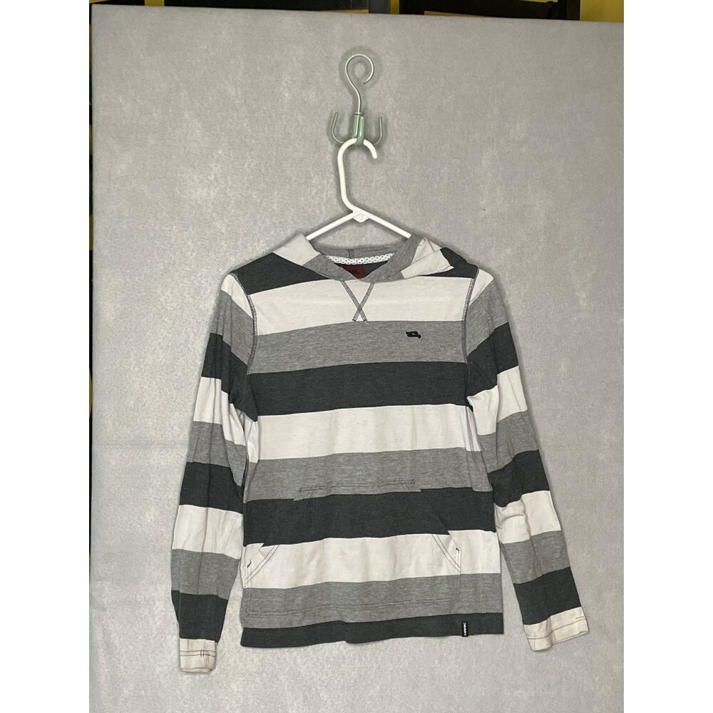 Tony Hawk Boys XL Striped Hoodie Gray White Rayon Casual Pullover Top Cotton Ble